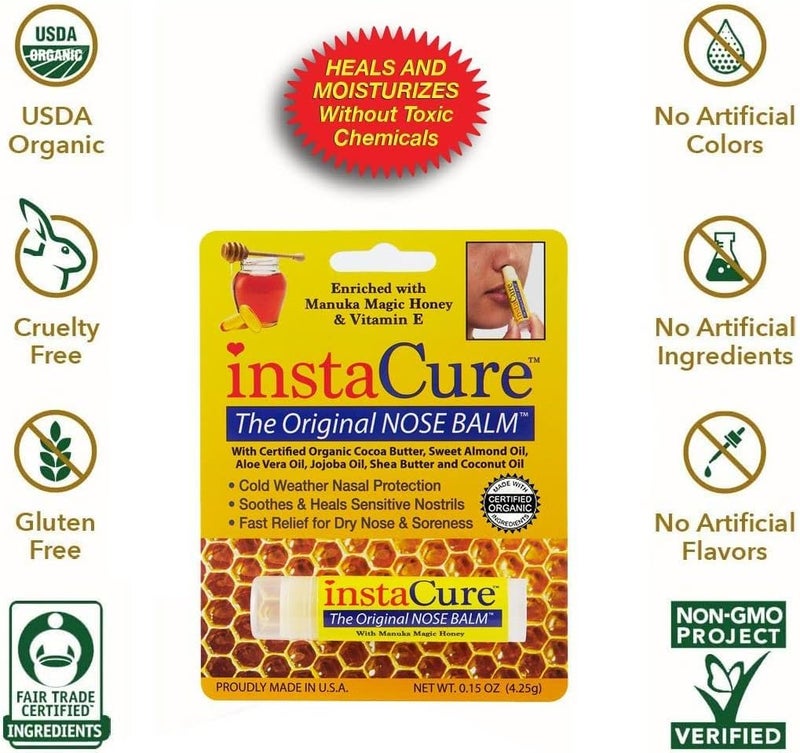 INSTACURE Original Nose Balm. Fast Relief for Cracked Dry & Sore Noses with Raw Manuka Honey Vitamin E Shea Butter Aloe Vera Oil. Heals Dogâ€™s Dry Cracked Nose (1 Pack) - Image 3